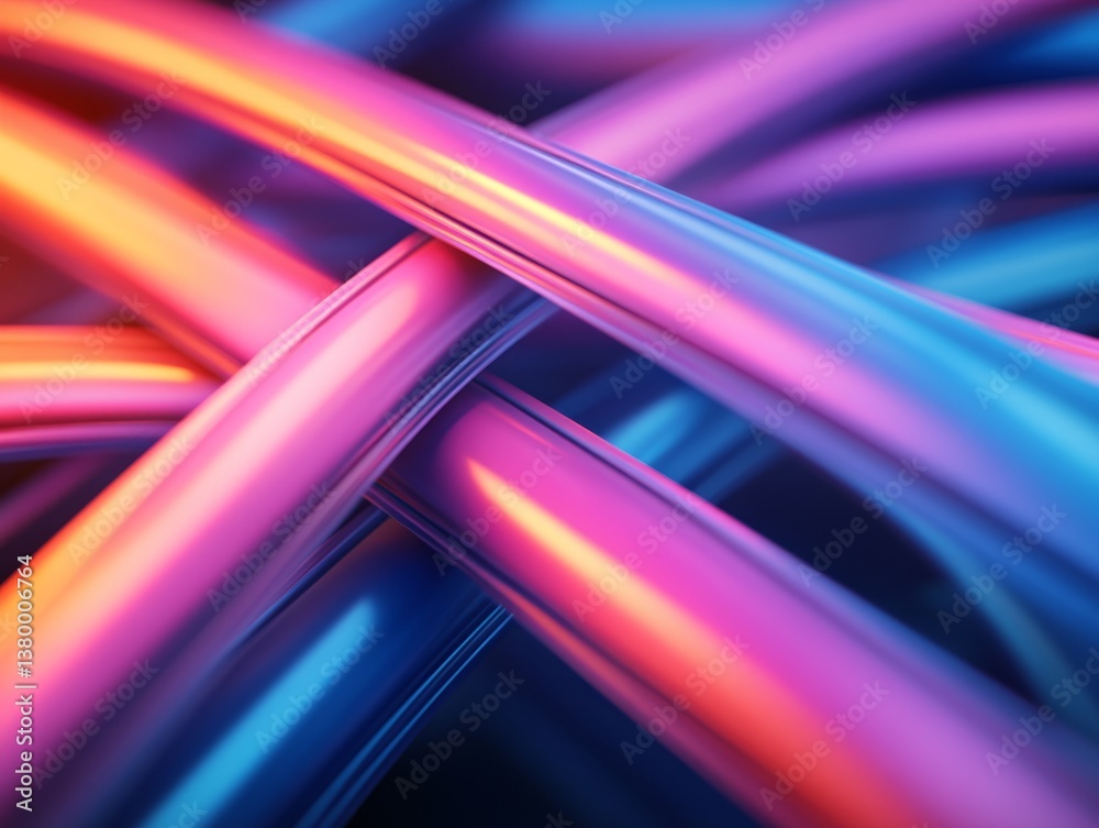 Poster Close-up view of vibrant blue and orange beams intersecting dynamically, contrasting against a deep black background, creating a striking and modern visual effect