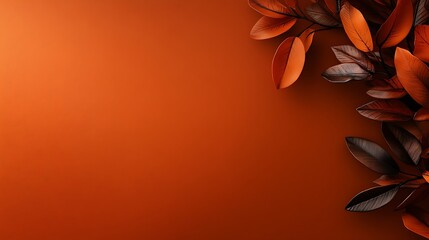 Obraz premium Autumnal Leaves on Burnt Orange Background.