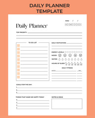 Aesthetic Personal Daily Planner Template. Planner page. Organizer page, diary and daily control book. Life planners, weekly and days organizers or office schedule list. Vector, printable	