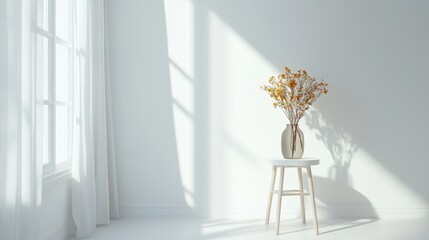 Minimalist room with flowers and sunlight