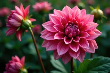 Intricate dahlia blooms, vibrant petals, lush foliage , beauty, flowerpattern, image