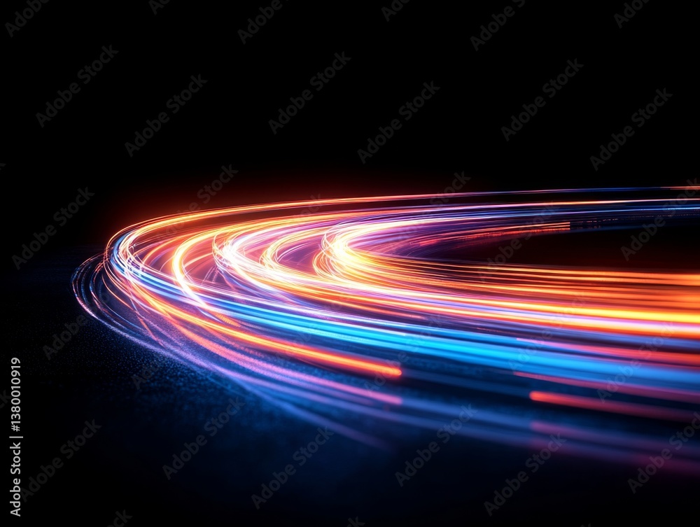 Aufkleber vibrant blue light streaks curve dramatically across a black background, evoking a futuristic feel o