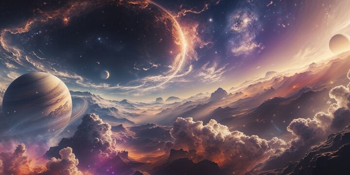Cosmic exploration journey through the universe stunning planetary landscapes in space celestial sky views