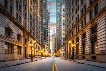 Obraz premium Road and old buildings in city. Urban life on thin empty street