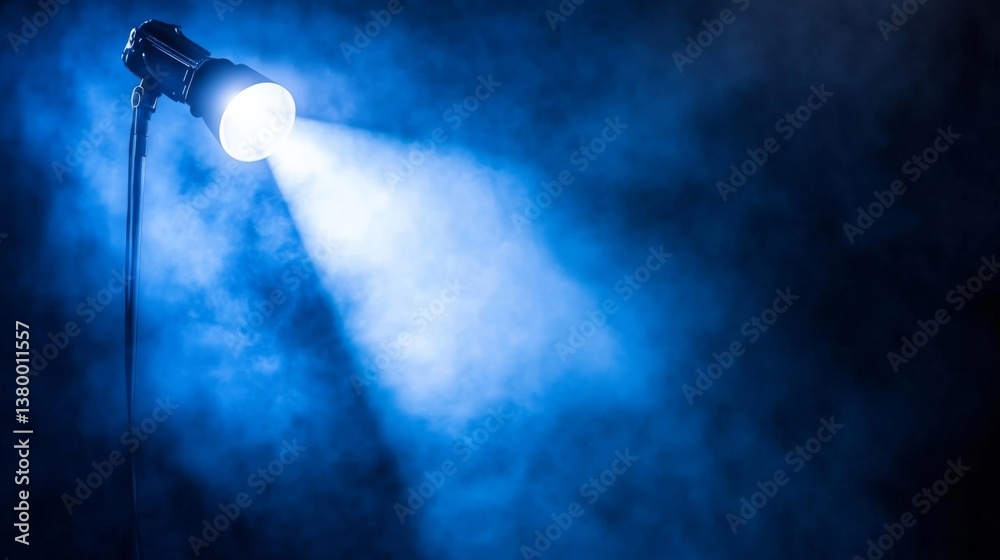 Aufkleber A dramatic low-angle view captures a single spotlight casting a vibrant beam through smoky surroundings, creating an atmosphere filled with color and depth