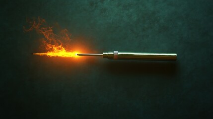 Fototapeta premium Metallic tool with fiery tip on dark surface