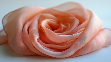 Soft, peachy-orange silk scarf, close-up