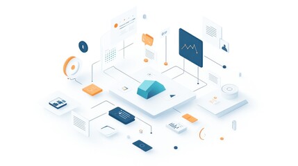 Fototapeta premium Abstract isometric illustration of interconnected data elements