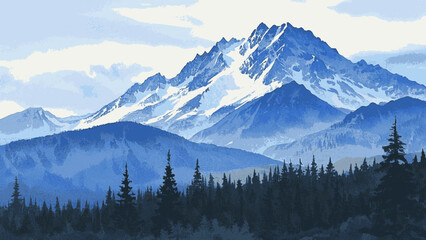 Dawn-lit ridge haze mountains isolated watercolor vector illustration svg