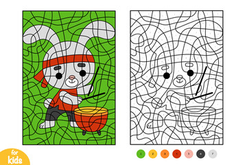 Color by number, education game, Chinese new year character rabbit and drum Tanggu