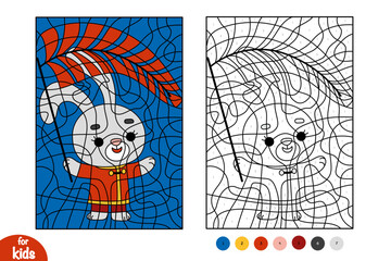Color by number, education game, Chinese new year character rabbit and lanterns