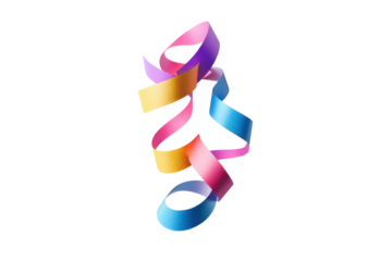 Colorful ribbon spirals dancing in the air create a vibrant and cheerful atmosphere for celebrations