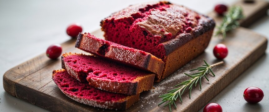Delicious cranberry bread on wooden cutting board for culinary delights and baking inspiration