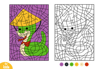 Color by number, education game for kids, Chinese new year character snake