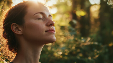 Peaceful Woman Enjoying Sunlight in Nature