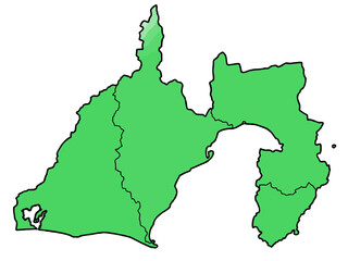 Obraz premium 少しゆるい静岡県地図 地域分け 中部地方 東日本