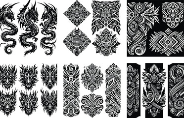 Luxury Ornamental Tattoos Vintage Vector Bundle | Baroque, Royal Frames & Floral Designs