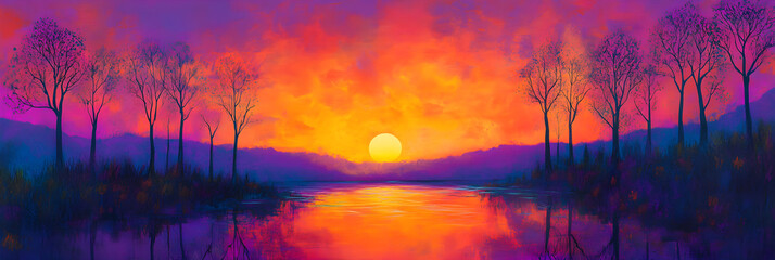 Vibrant Sunset Silhouettes: A Spectacular Display of Colors in Nature's Evening Masterpiece