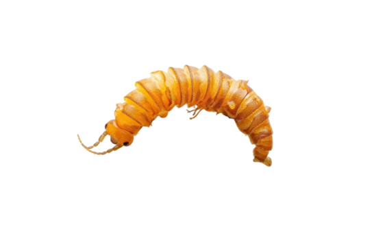 A vibrant orange caterpillar crawling gracefully on a light background during a sunny day outing
