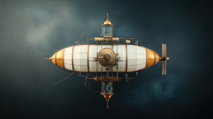 Steampunk airship in dark clouds