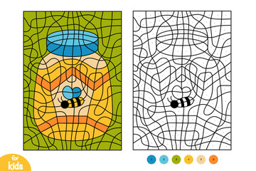 Jar of honey. Color by number, education black and white game for kids