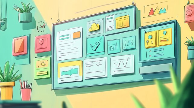 A hand-drawn storyboard turning into a vibrant digital advertising mockup, visual transformation shown in timeline panels, pastel background, UX icons emerging,