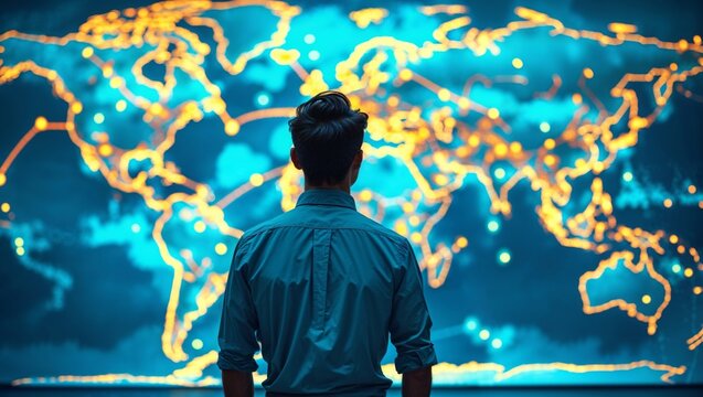 Global Connectivity A Man Contemplating the Interconnected World