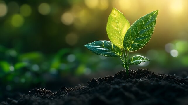 A stylized green plant with glowing leaves shaped like marketing icons (Google Ads, Instagram, Mailchimp, etc.), growing from rich soil with a soft vignette background,