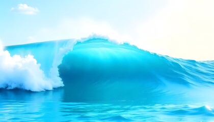 Fototapeta premium An abstract watercolor depiction of a big wave, perfect for textures. This fresh, cheerful, and relaxing summer concept features positive and soothing tones, ideal for backgrounds or wallpapers