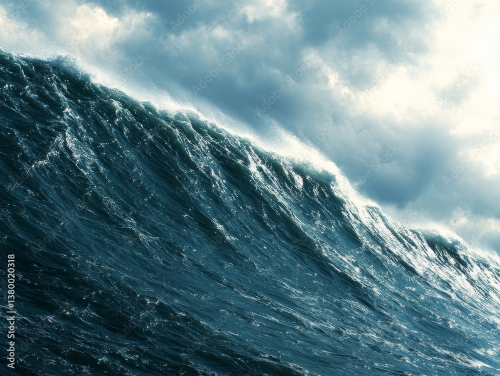 Poster A huge ocean wave rises, sunlight filtering through for a translucent effect against a vibrant blue sky—perfect for adding text