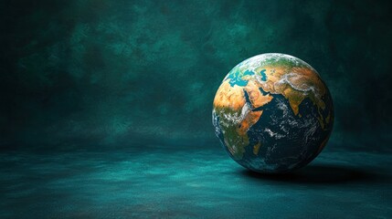 Fototapeta premium Earth globe on teal background