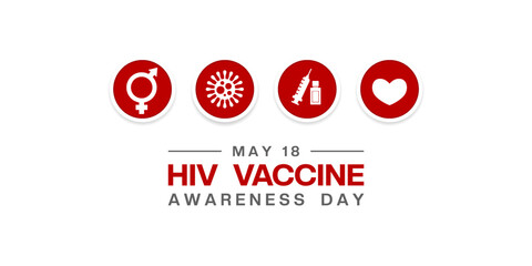 HIV Vaccine Awareness Day. Gender icon, virus, syringe and heart. Great for posters, banners, social media and more. White background.