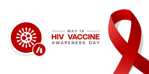 HIV Vaccine Awareness Day. Virus, syringe and ribbon. Great for posters, banners, social media and more. White background.