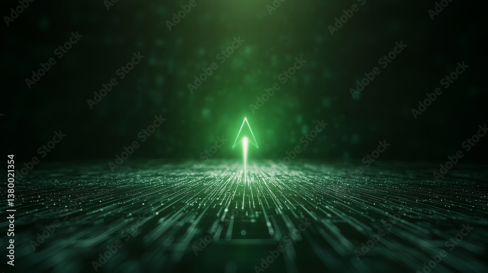 Aufkleber A glowing green arrow rises against a sleek digital backdrop featuring faint geometric designs, creating a sense of direction and innovation