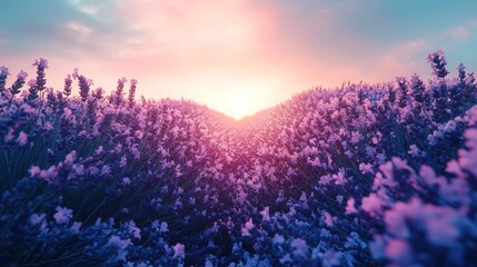 Naklejka premium Lavender field at sunset