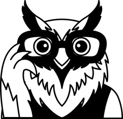 isolate black and white illustration of Owl with glasses and shirt