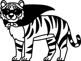 isolate black and white illustration of Tigers wearing masks