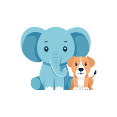 cute cartoon illustration of a blue elephant and a brown dog