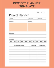 Obraz premium Aesthetic Project Planner. Personal Template. Coaching tool for personal journal page, planner template, blank for notebook. Minimalist Vector Printable Template.