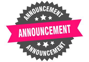 announcement. announcement round pink label isolated on transparent background