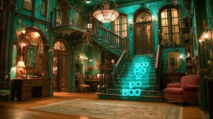 Obraz premium Spooky teal mansion interior