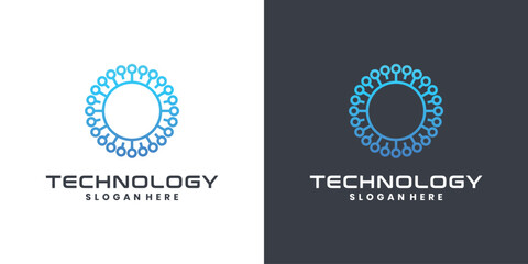 Fototapeta premium Modern technology logo with circuit circle design for connection, network and digital