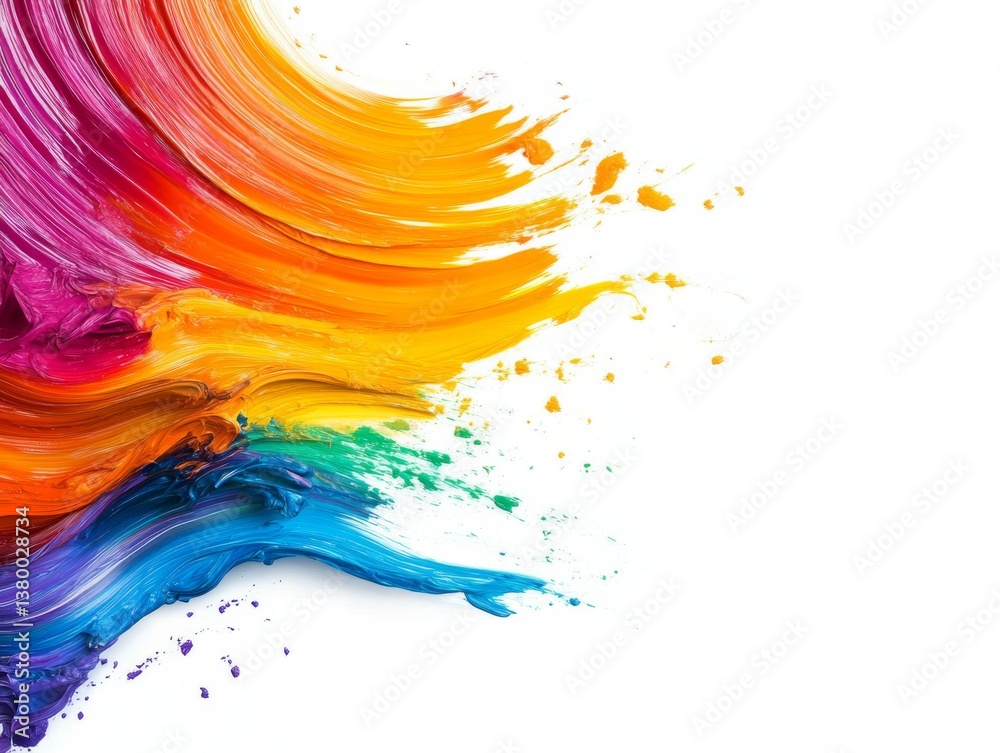 Poster a colorful wave of abstract rainbow hues stretches diagonally, providing a striking visual element o