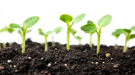 Fresh Green Seedlings Emerging from Soil