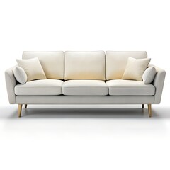 Fototapeta premium Modern Three-Seater Sofa with Indoor Plants on White Background