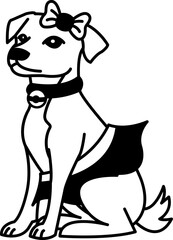 isolate black and white illustration of Dog with pink skirt and collar
