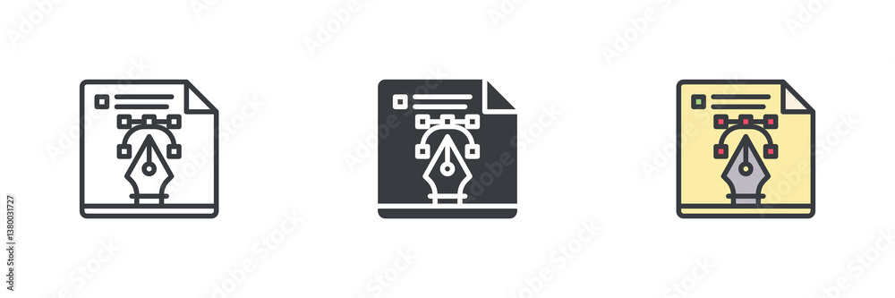 Poster Document with a pen tool graphic different style icon set