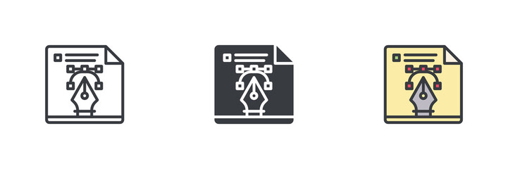 Fototapeta premium Document with a pen tool graphic different style icon set