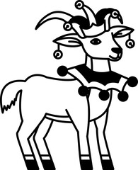 isolate black and white illustration of Goat wearing clown hat