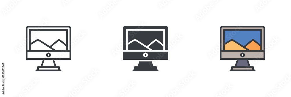 Poster Computer monitor with a landscape image different style icon set